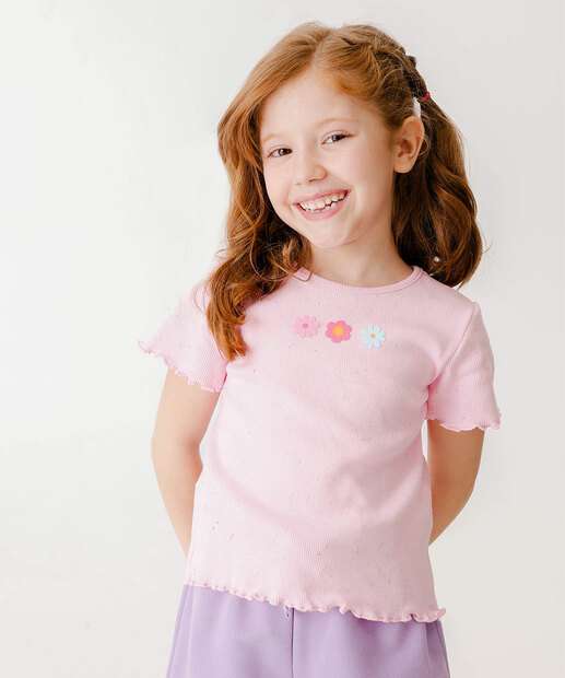 Blusa Infantil Canelada Manga Curta Marisa Tam 4 a 10