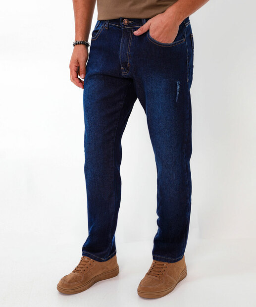 Calça Masculina Jeans Reta Bolsos Gangster Azul