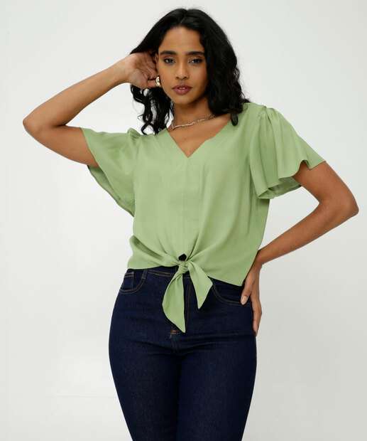 Blusa Feminina Amarração Manga Curta Marisa