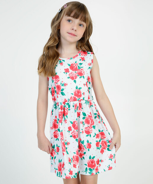 Vestido Infantil Sem Manga Estampa Floral Marisa Tam 4 a 10