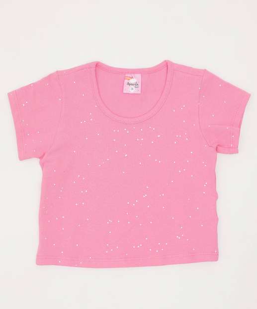 Blusa Infantil Cropped Glitter Manga Curta Tam 4 a 10