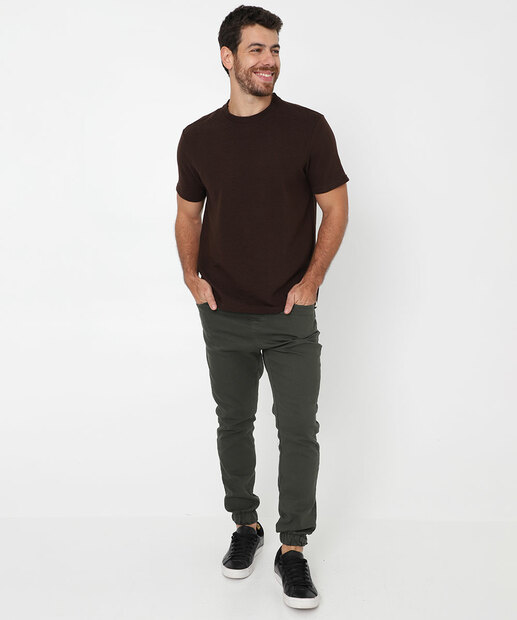 Camiseta Masculina Textura Manga Curta Marisa Marrom