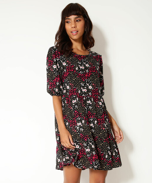 Vestido Feminino Estampa Floral Manga 3/4 Marisa