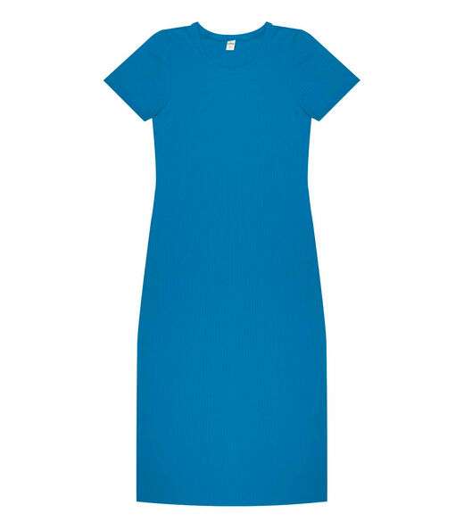 Vestido Midi Ribana Canelada Básico Rovitex Azul
