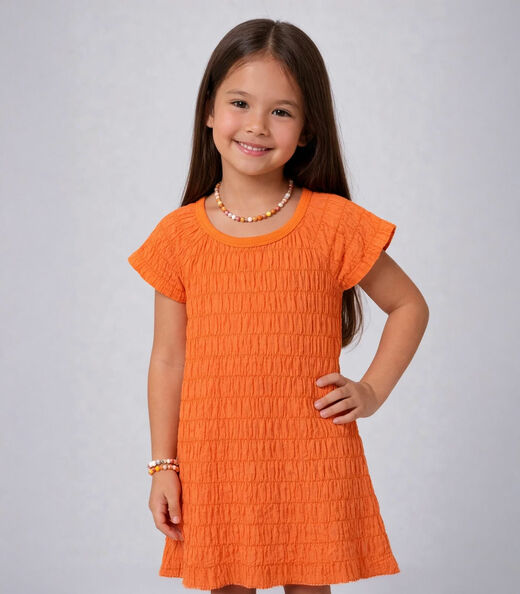 Image_Vestido Infantil Com Franzido Na Manga Select Laranja