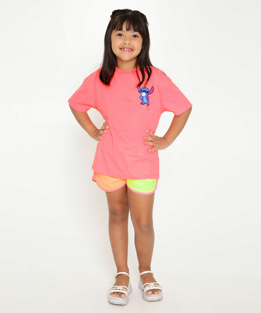 Camiseta Infantil Manga Curta Stitch Disney Tam 4 a 12