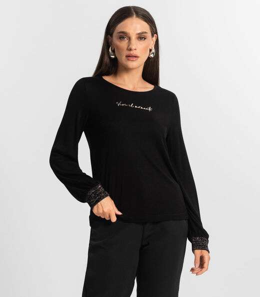 Blusa Manga Longa Tricot Endlles Preto
