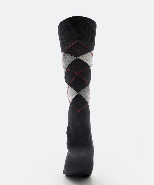 Meia Masculina Cano Longo Estampa Argyle MR Preta