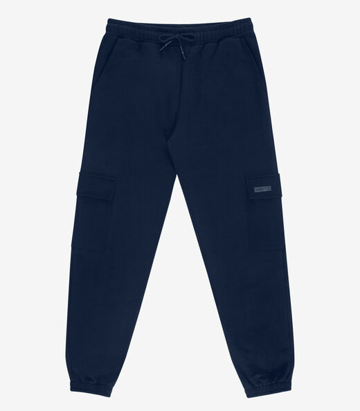 Calça Juvenil Moletom Peluciado Cargo Minty Azul
