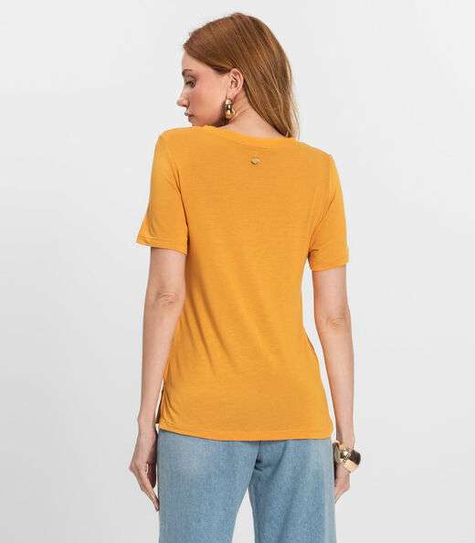 Blusa Feminina Manga Curta Decote V Endless Amarelo