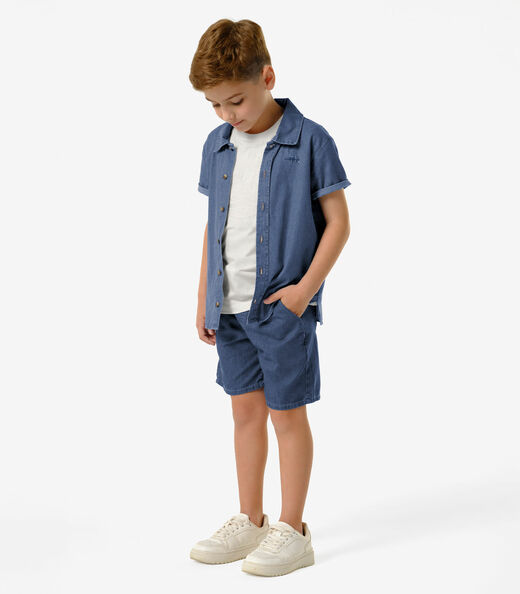 Conjunto Infantil Camiseta Com Bermuda Trick Nick Bege