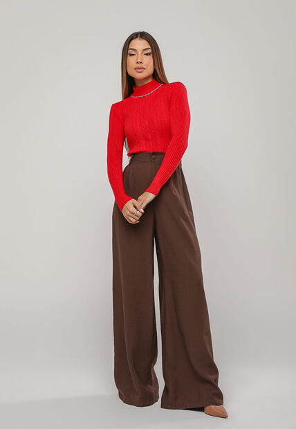 Blusa de Tricot Modal com Gola Alta e Manga Canelada Vermelho Salvatore