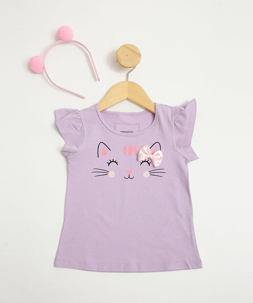 Blusa Infantil Gato Brinde Tiara Marisa Tam 1 a 4 