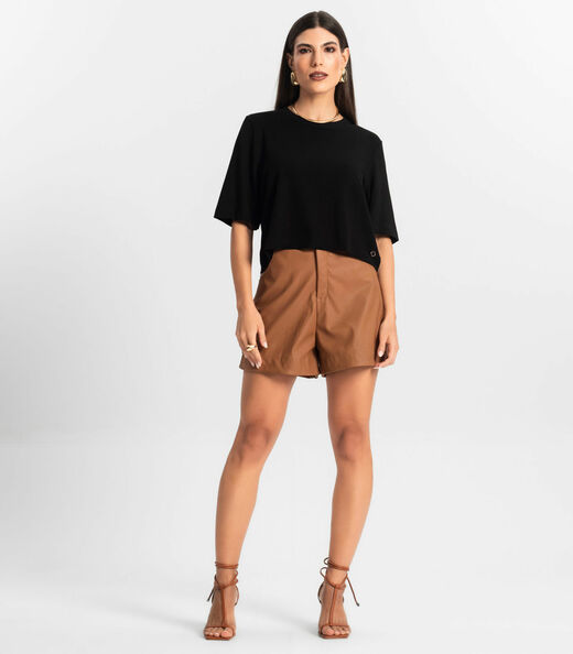 Blusa Feminina Manga Curta em Molecotton Endless Preto