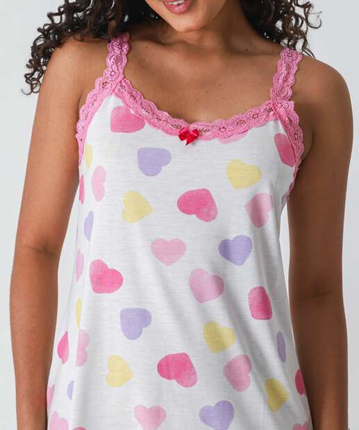 Camisola Estampa Estampa Corações Alças Finas Marisa