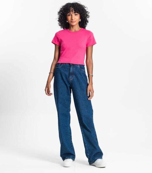 Blusa Cropped Ribana Básica Rovitex Rosa