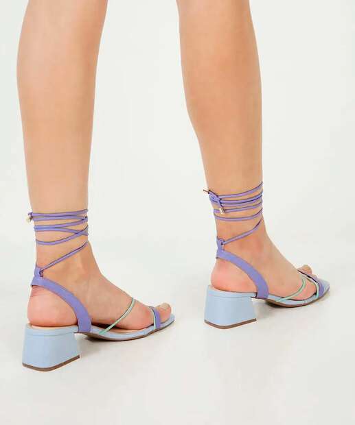 Sandália Salto Grosso Feminina Tiras Amarração Bebecê