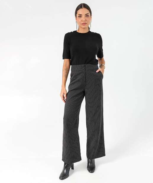 Blusa Feminina Tricô Manga Curta Marisa Preto