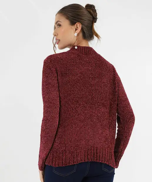 Suéter Feminino Chenille Trabalhado Marisa Vinho