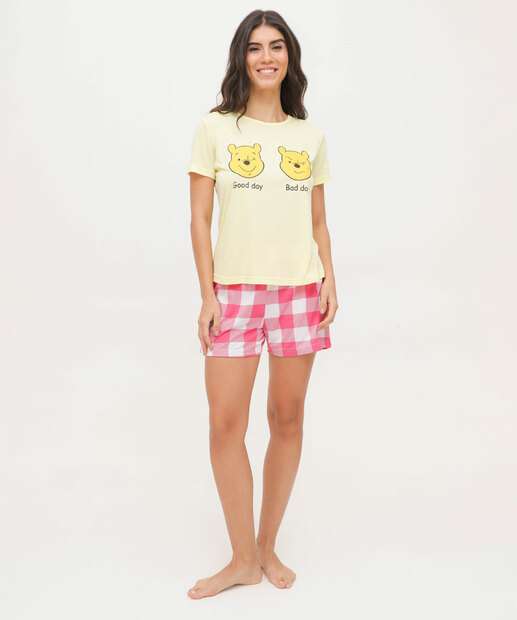 Pijama Feminino Estampa Ursinho Puff Manga Curta Disney