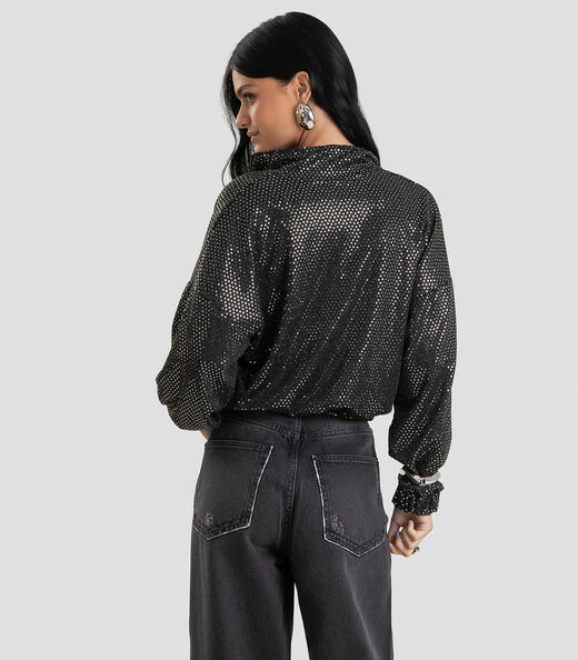 Jaqueta Feminina Lantejoula Glow Com Zíper Dianna Preto