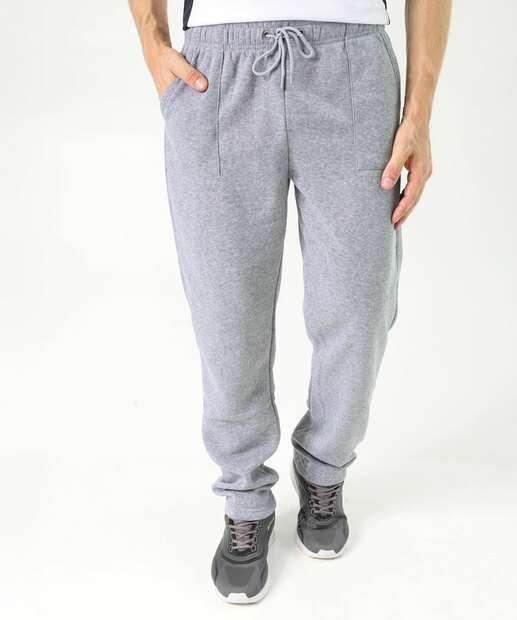 Calça Masculina Fitness Moletom Reta Bolsos MR Cinza