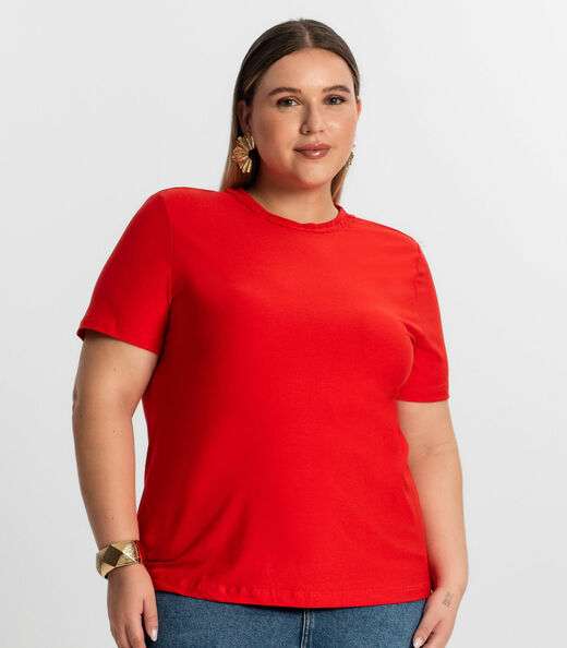 Blusa Plus Size Feminina Manga Curta Secret Glam Laranja
