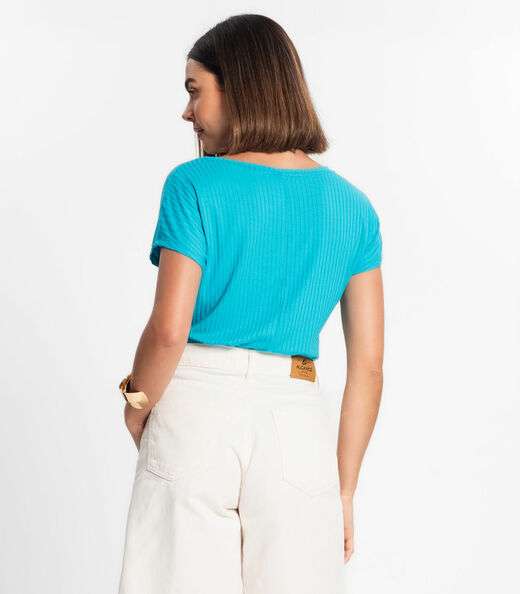 Blusa Feminina Ribana Canelada Básica Rovitex Azul