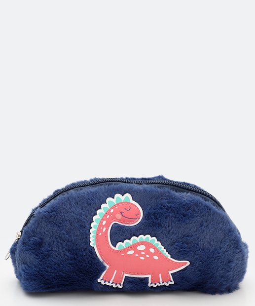 Necessaire Feminina Pelúcia Dinossauro Azul
