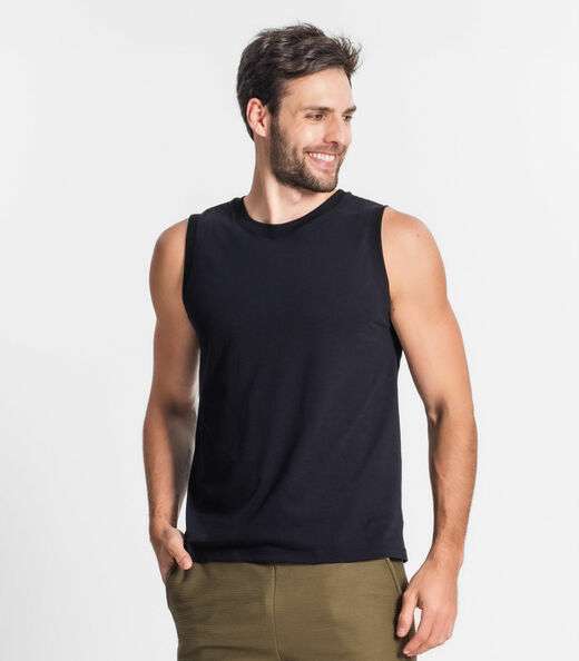 Regata Masculina Básico Meia Malha Diametro Preto