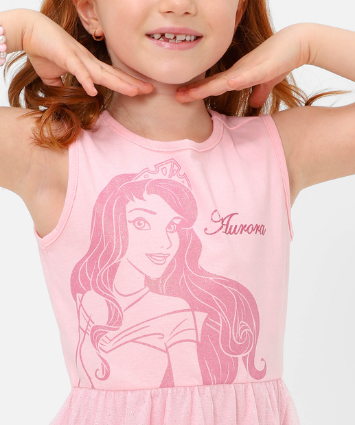 Vestido Infantil Fantasia Aurora Disney Tam 4 a 10 Rosa