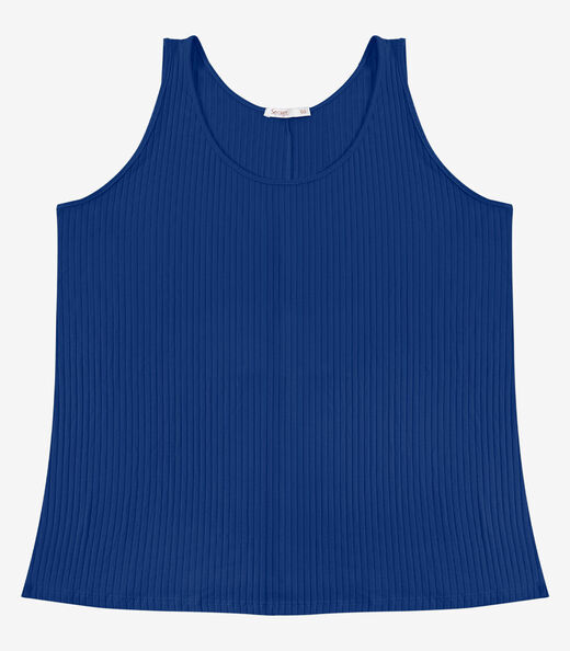 Regata Plus Size Em Ribana Canelada Secret Glam Azul