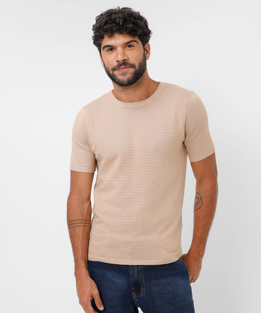 Image_Camiseta Masculina Textura Manga Curta Marisa Bege