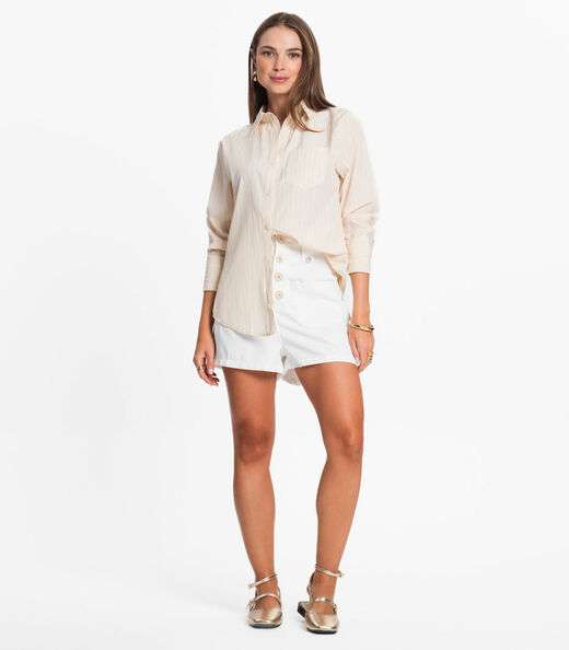 Camisa Feminina Risca Giz Com Bolso Loverly Bege