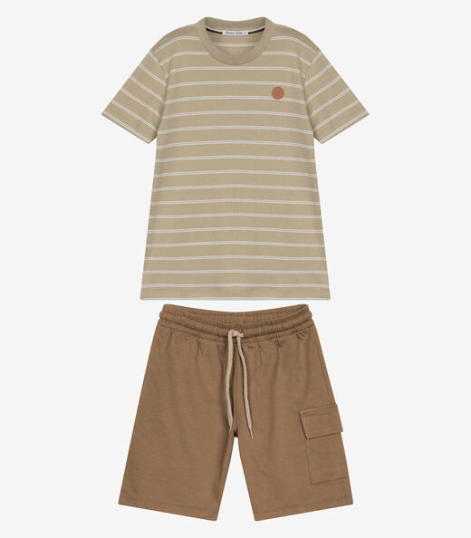 Conjunto Infantil Camiseta Com Bermuda Trick Nick Bege