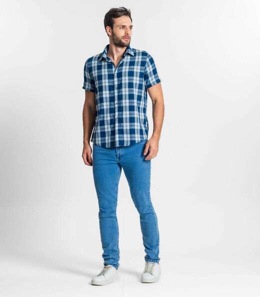 Camisa Masculina Xadrez Diametro Azul