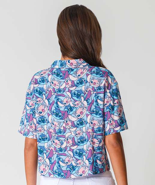 Camisa Cropped Feminina Stitch Disney Azul