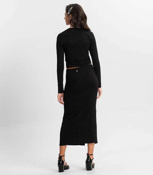 Conjunto Juvenil Blusa Com Saia Midi Minty Preto