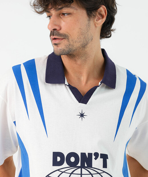 Polo Masculina Estampada Manga Curta Marisa Off White