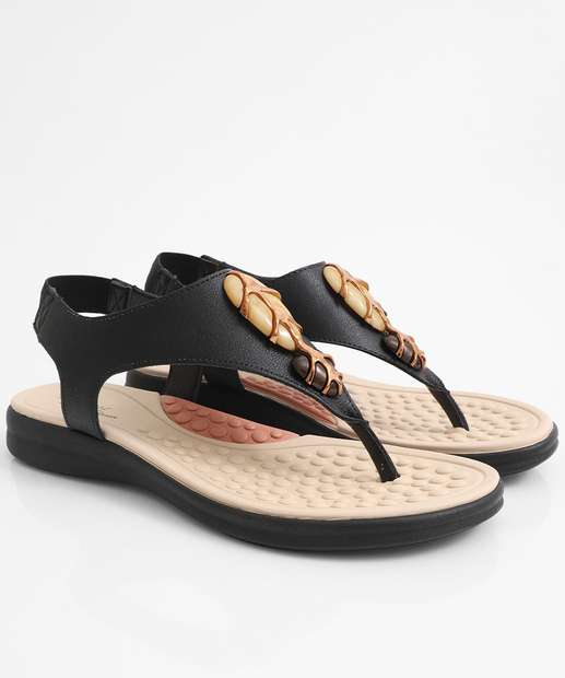 Sandália Feminina Rasteira Pedras Sintéticas Modare Preto