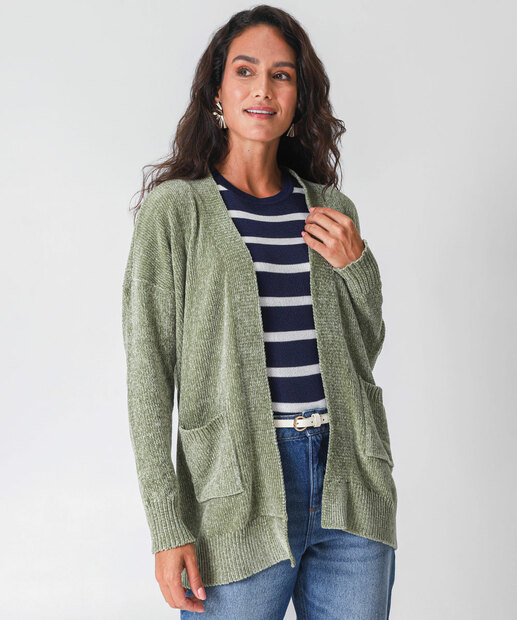Cardigan Feminino Chenille Alongado Marisa Verde