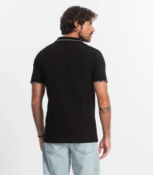 Polo Masculina Malha Favo Diametro Preto