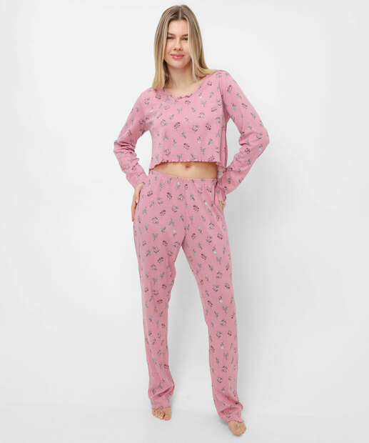 Pijama Feminino Estampa Flores Marisa Rosa