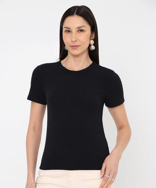 Blusa Feminina Canelada Manga Curta Marisa Preto