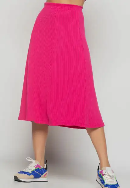 Saia  Midi Godê Canelada Pink