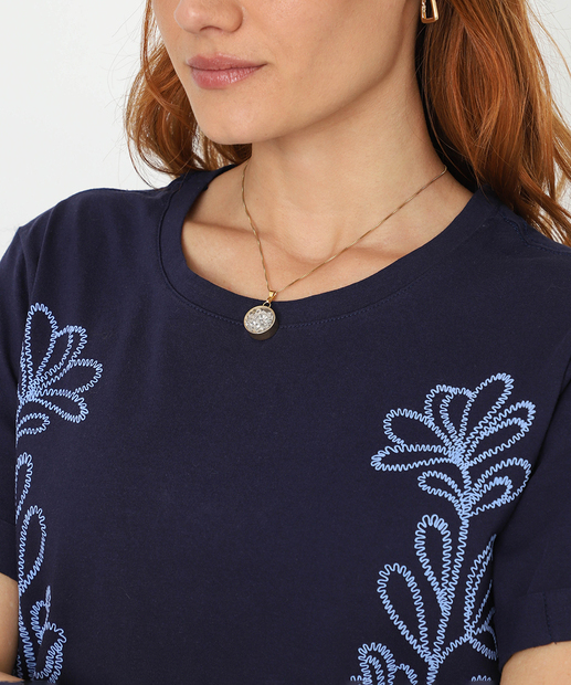 Blusa Feminina Estampa Flores Manga Curta Marisa Azul