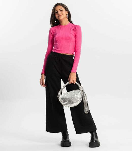 Blusa Cropped Juvenil Feminina Gola Alta Minty Rosa