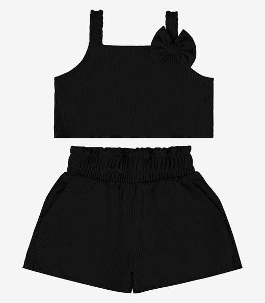 Conjunto Blusa Com Laço Na Alça E Shorts Rovi Kids Preto