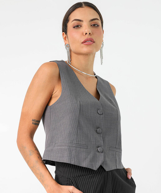 Image_Colete Feminino Risca de Giz Alfaitaria Marisa Cinza