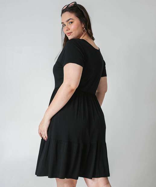 Vestido Plus Size Feminino Babado Marisa Preto